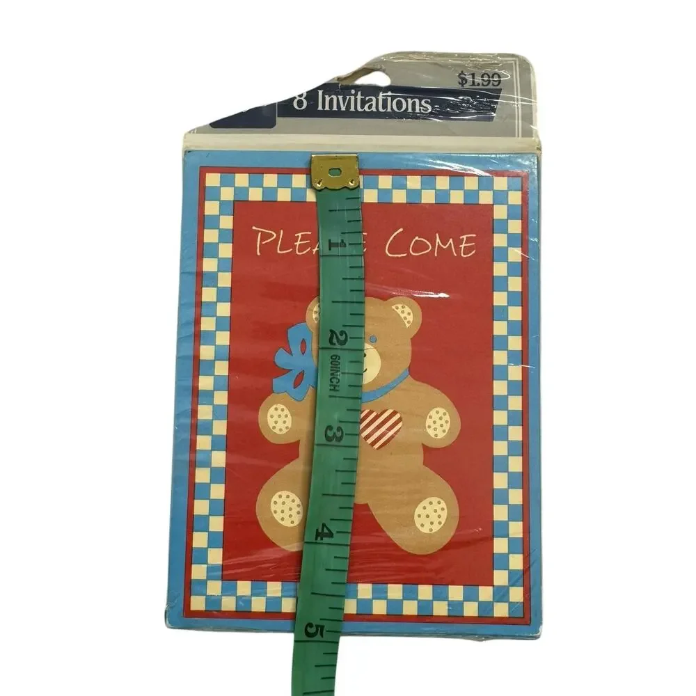 Vintage NEW HALLMARK Ambassador Teddy Bear Please Come Party Invitations 8-pack